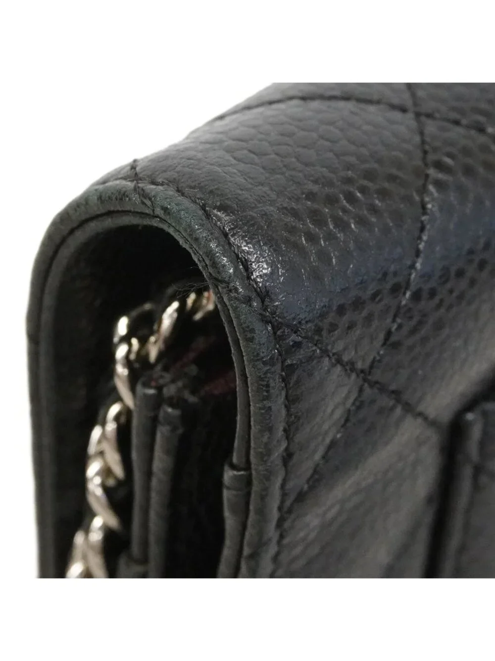 Chanel Wallet on Chain Quilted Caviar Leather Black Silver